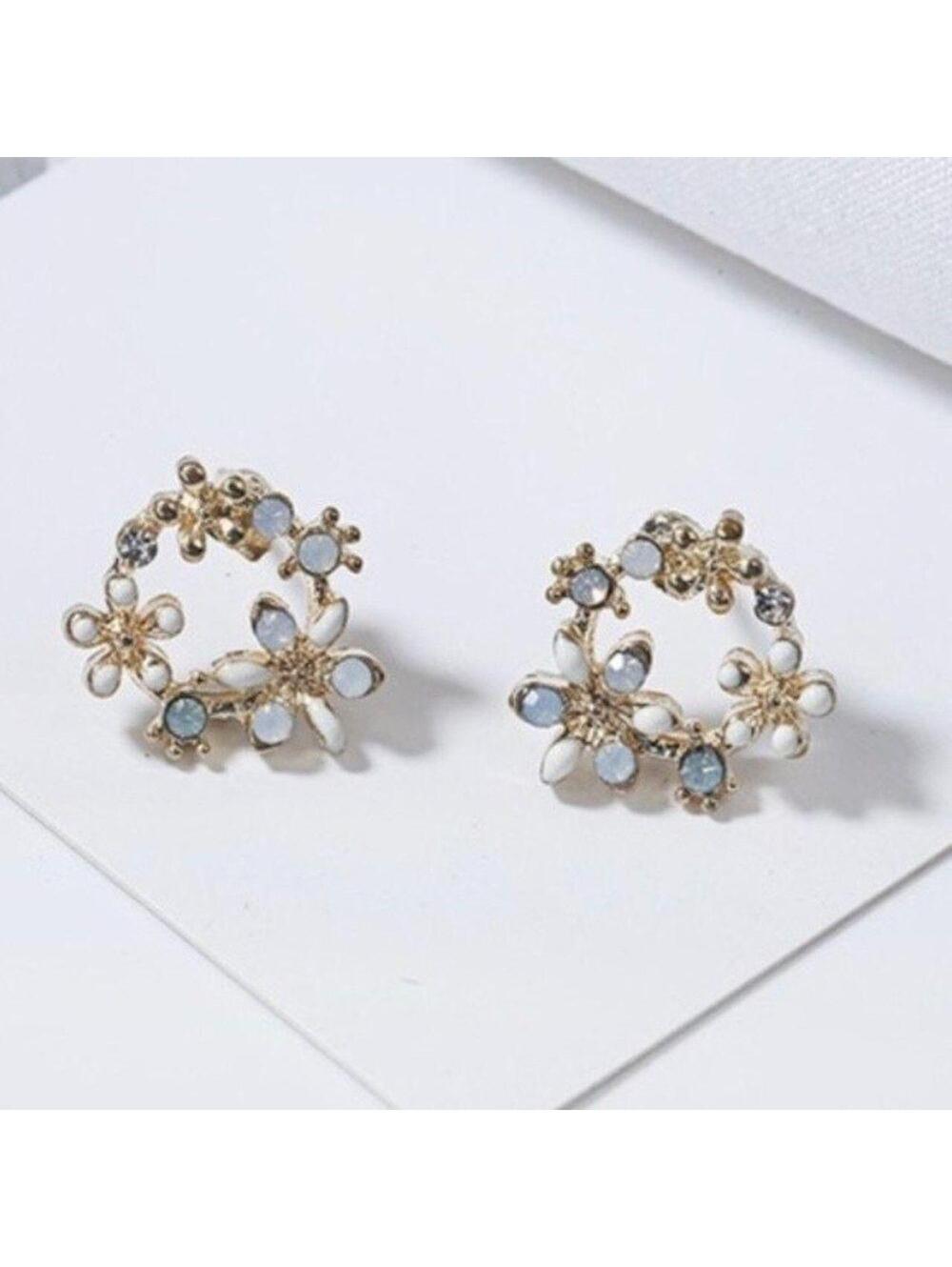 New baby blue flower, butterfly earrings with tiny pearl